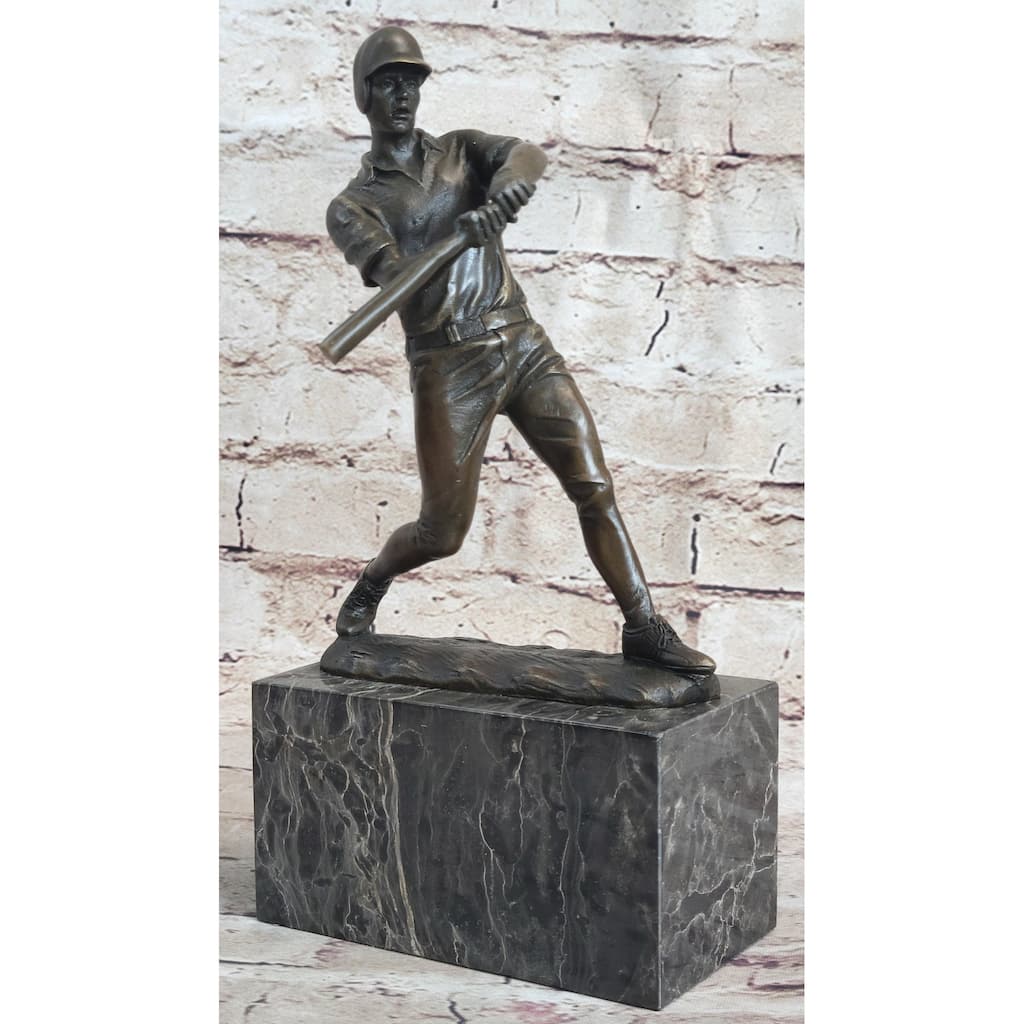 Baseball Player Bronze Metal Sculpture Statue Figure Trophy Decor On Marble Base