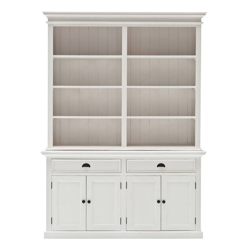NovaSolo Halifax Coastal White Hutch Bookcase Cabinet | Solid Mahogany Frame | 62.99 x 19.69 x 86.61