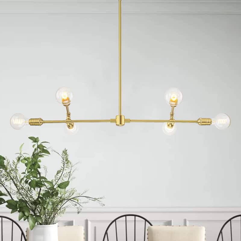 6-Light Mid-Century Brass Metal Pendant Light for Dining Room - 6 Light
