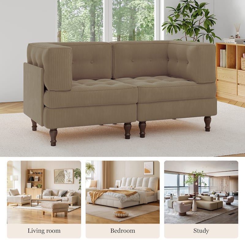 Modular Corduroy Corner Sectional Sofa Couch Set with Tufted Cushion