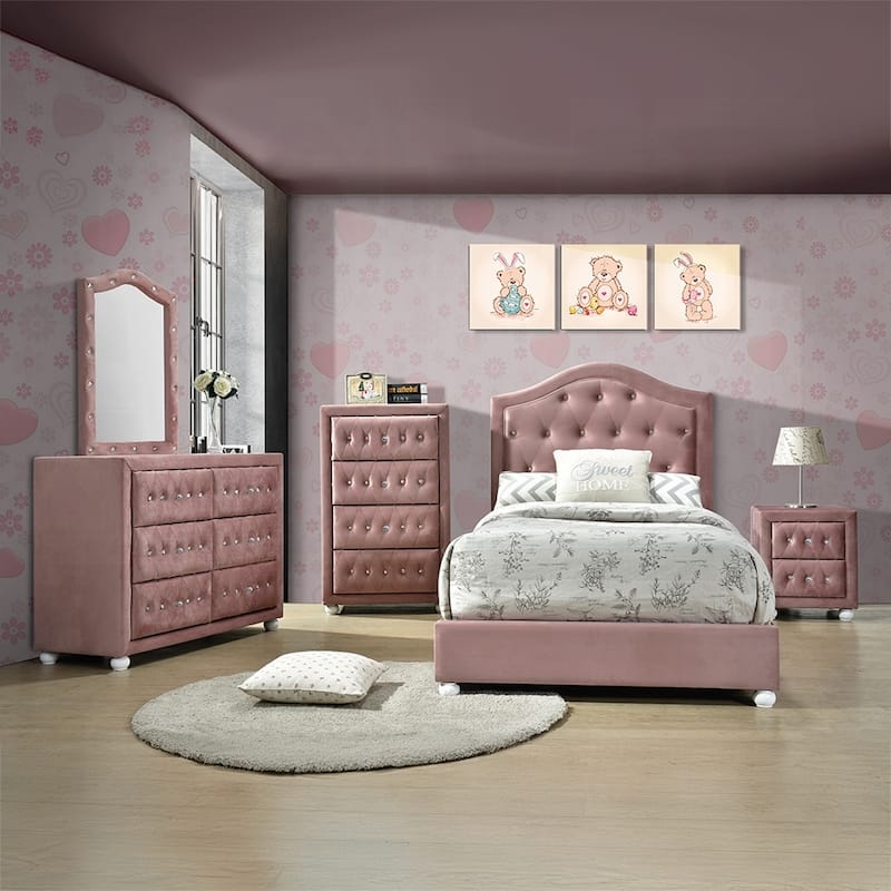 Fabric Upholstered Nightstand, Living Room Side Table with 2 Storage Drawers, Wooden Coffee Table with Rounded Legs