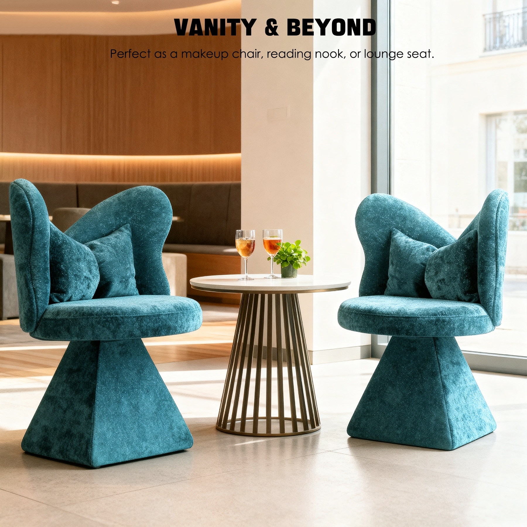 Vanity Chair Dressing Table Reception Chair with Butterfly Backrest, Swivel Chair Accent Chair Blue Dining Chair