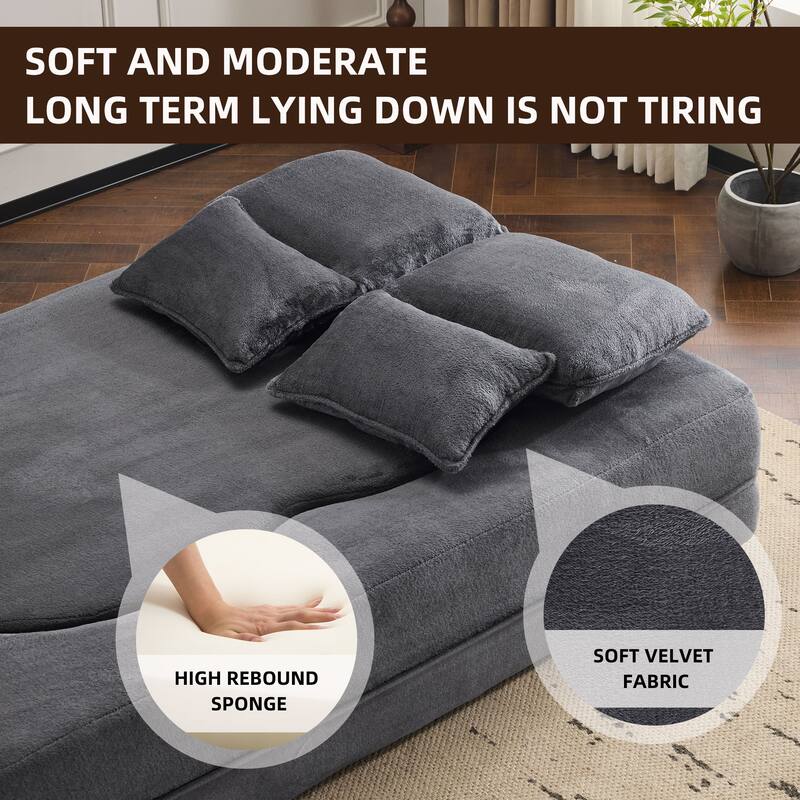Folding Plush Futon Loveseat Couch Converts into Sleeper Sofa Bed or Yoga Mattress, High-Density Foam Queen Size Floor Bed