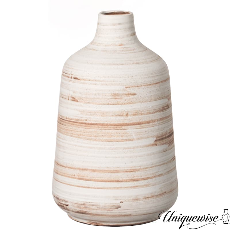Uniquewise 11" Whitewashed Bottle-neck Decorative Pottery Flower Vase Boho Home Decor for Living Room Bedroom Kitchen & Entryway