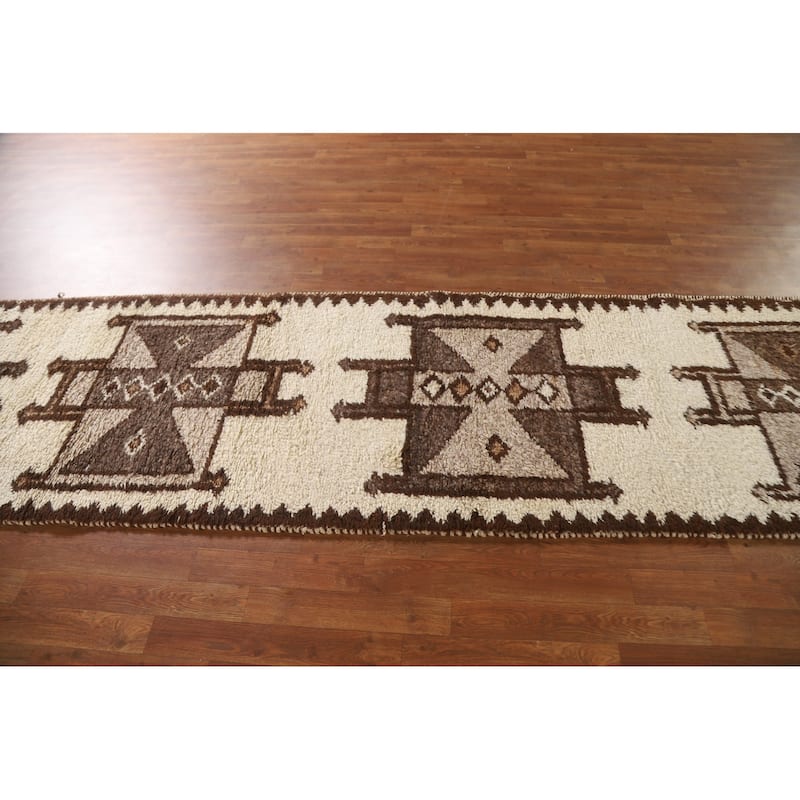 Tribal Beige Anatolian Turkish Runner Rug Handmade Wool Carpet - 2'11"x 11'8"