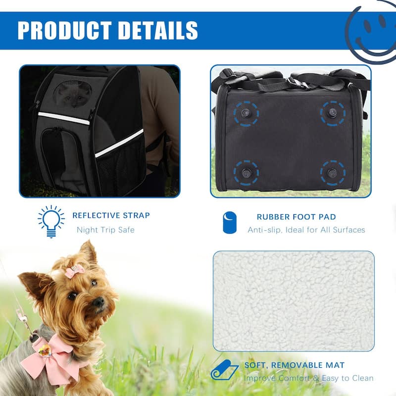 Pet Carrier Backpack with Safety Features and Cushion Back Support