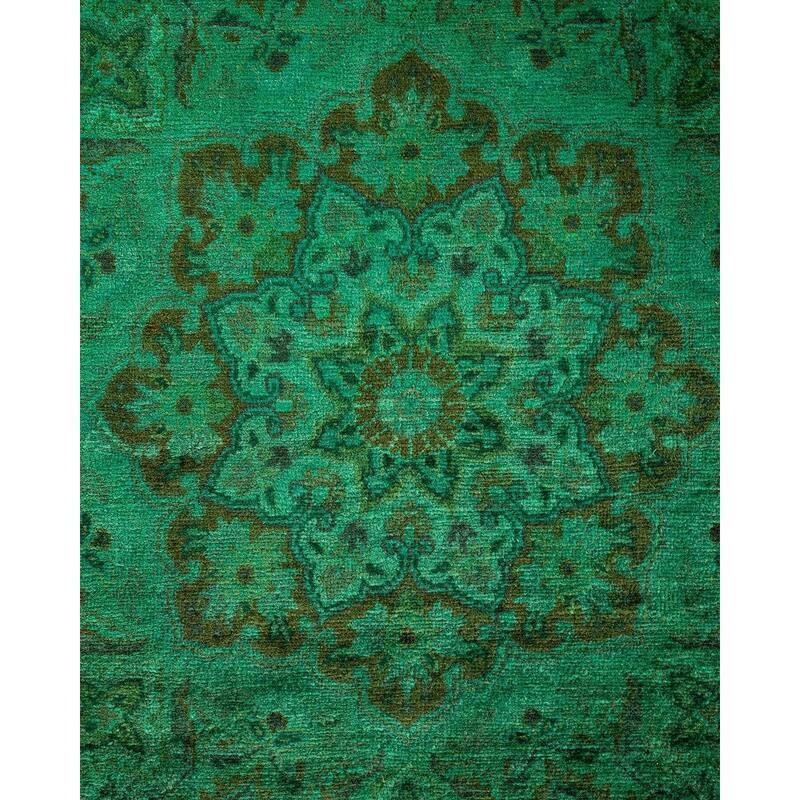 Overton Hand Knotted Wool Vintage Inspired Modern Contemporary Overdyed Green Round Area Rug - 7' 8" x 7' 10"