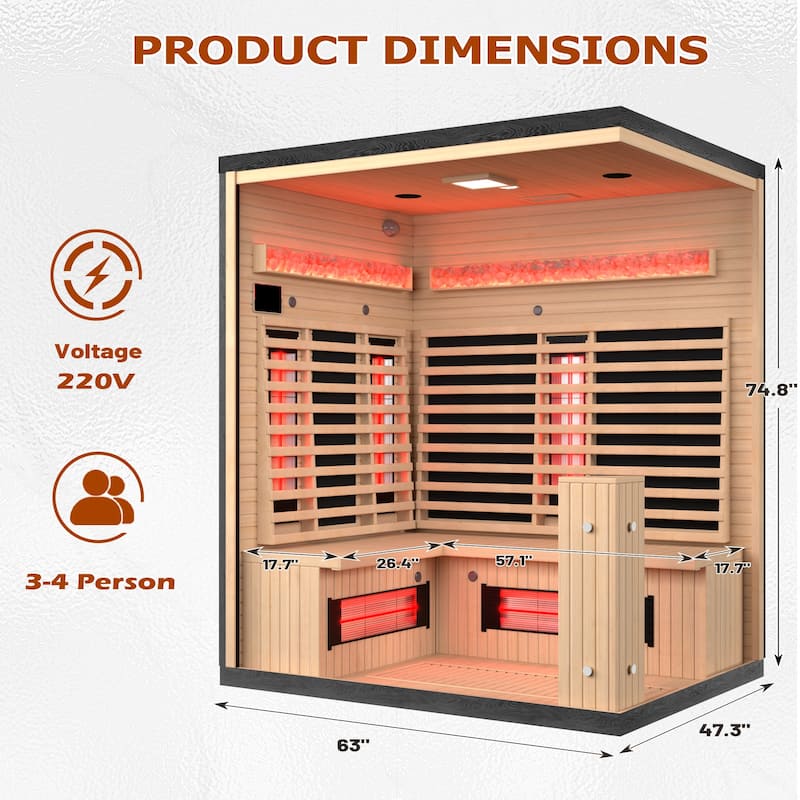 Infrared Sauna up to 4 Person with 15 Minutes Warm-up Heater Tube & Carbon Plate