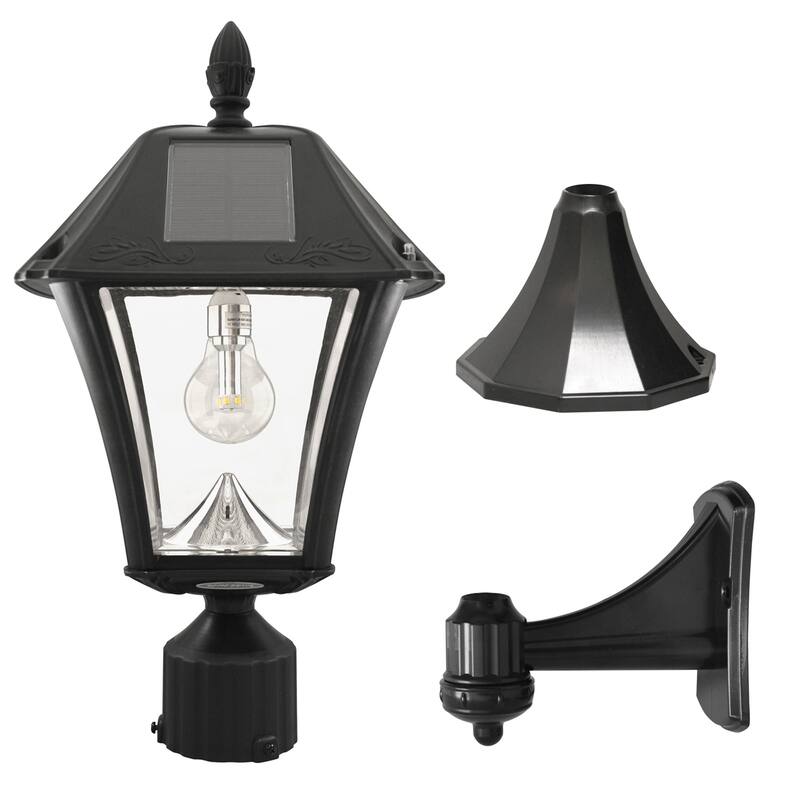 Baytown II Bulb Black Solar 3' Fitter Post Light with Pier and Wall - N/A