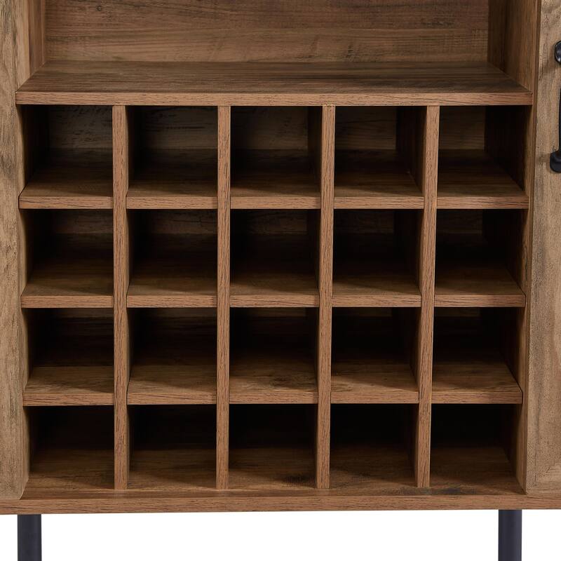 Rattan Barn Door Wine Cabinet with Wine Rack and Wine Glass Rack, Double Door Buffet Cabinet with Removable Shelves