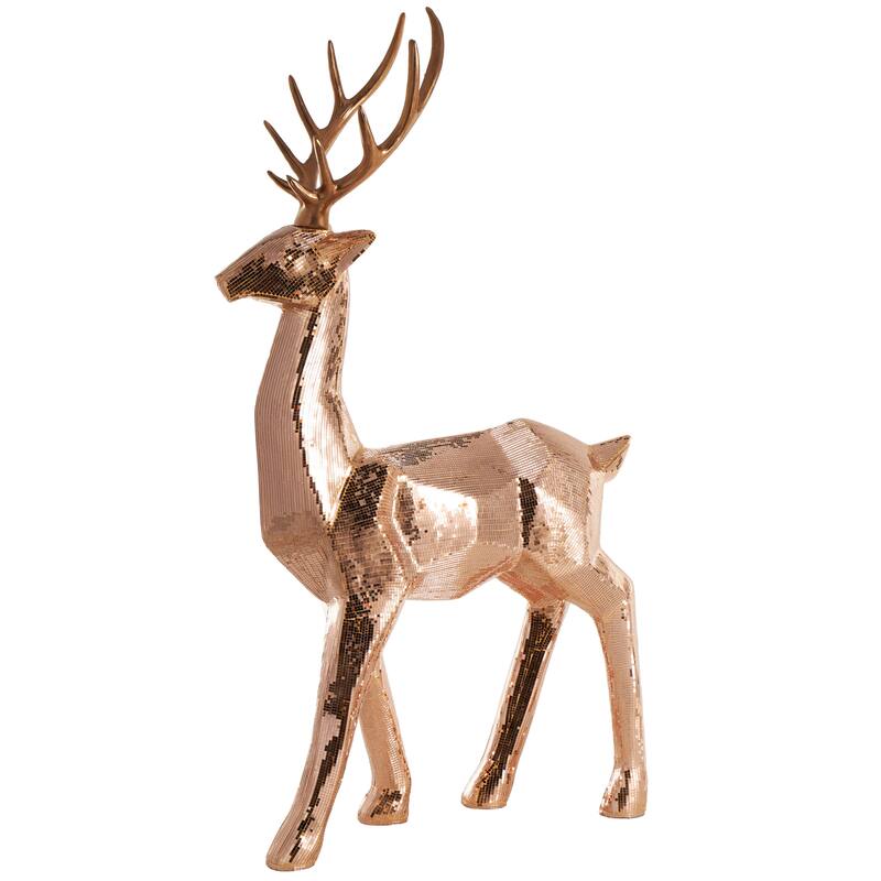 Silver or Copper Fiberglass Floor Reindeer Christmas Sculpture with Mosaic Pattern