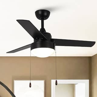 42-inch Black 3-Blade AC Motor Ceiling Fan with Light and Pull Chain