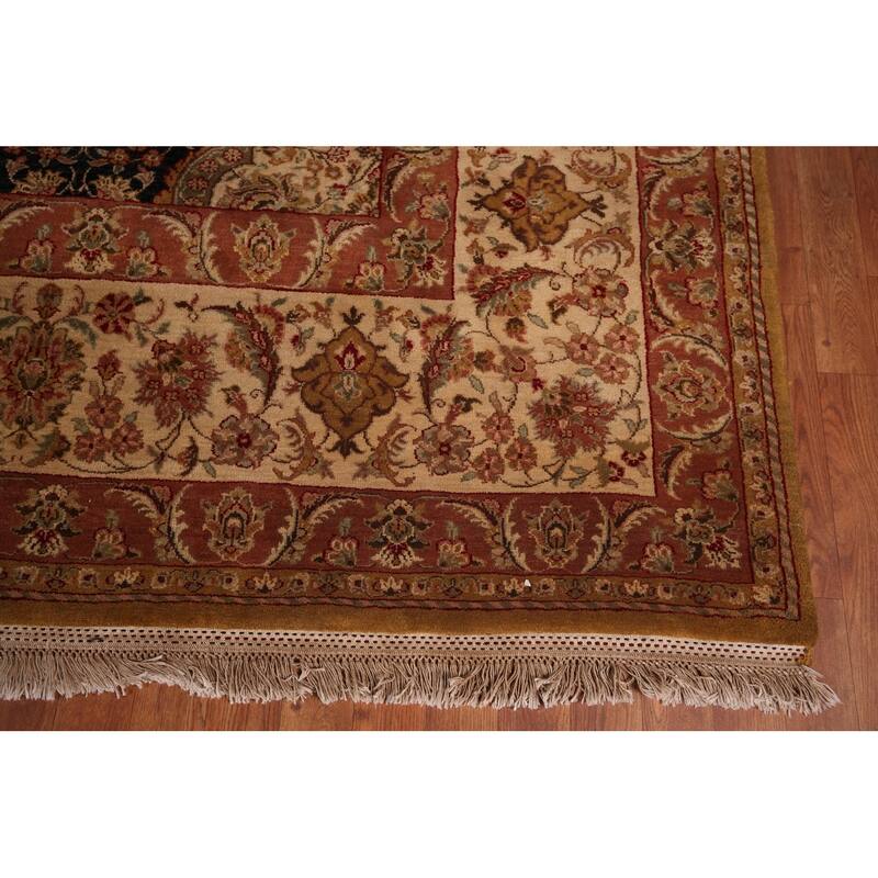 Black Floral Agra Oriental Area Rug Hand-Knotted Wool Carpet - 9'4" X 12'8"