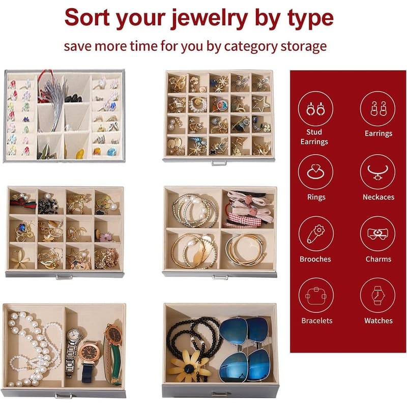 6 Layer Large Jewelry Organizer With Mirror - 6.6"D x 10.6"W x 11"H
