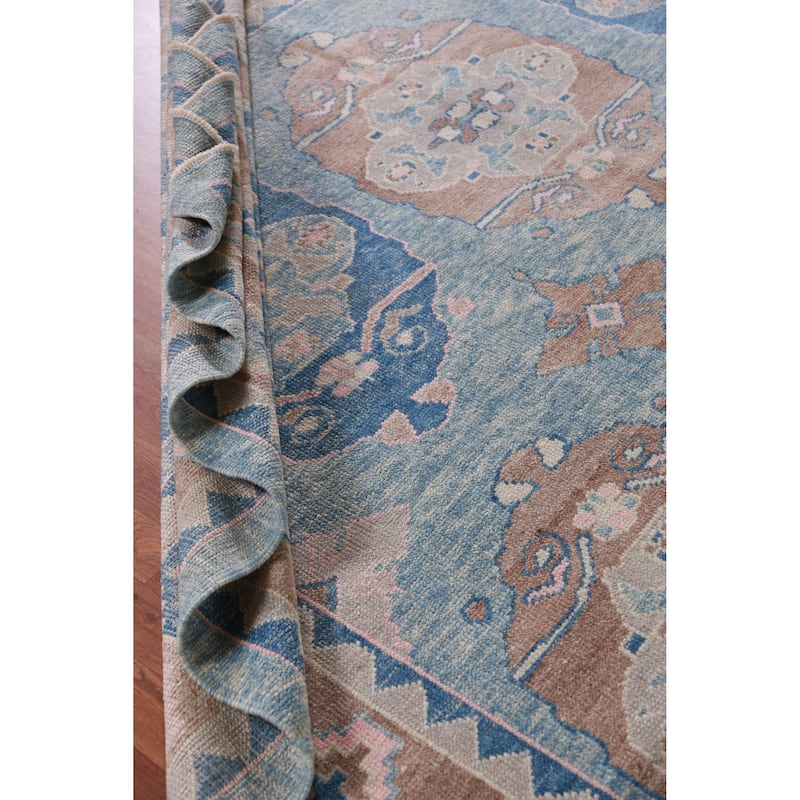 Hand Knotted Oriental 100% Wool Carpet Transitional Geometric Navy Blue & Blues Oushak Area Rug - 12' 1'' X 9' 5''