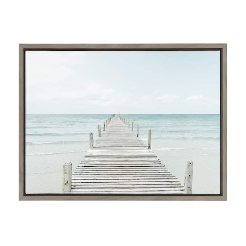 Kate and Laurel Sylvie Wooden Pier Framed Canvas by Amy Peterson - 18x24 - Plastic - Grey