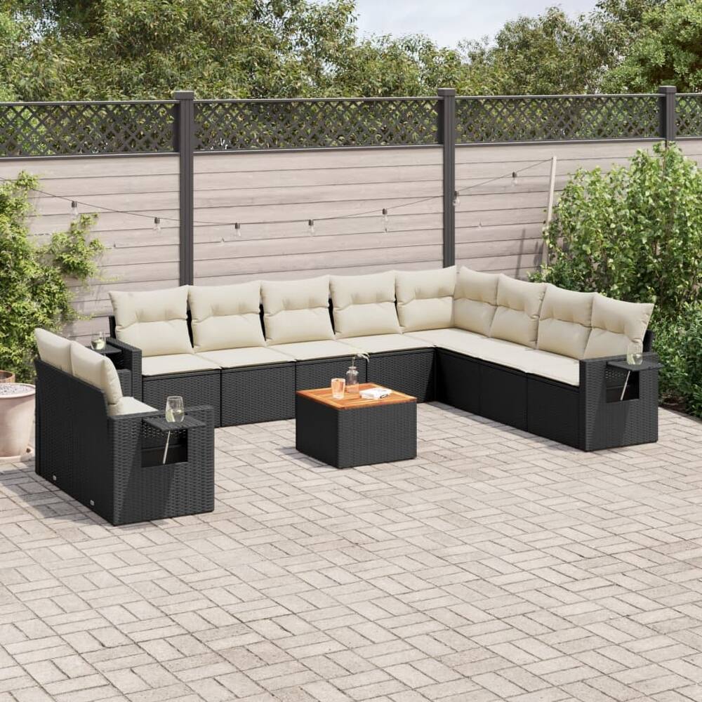 vidaXL Garden Sofa Set 11 Piece with Cushions Outdoor Sofa Set Poly Rattan - 21.7 x 21.7 x 14.6 in (W x L x H)