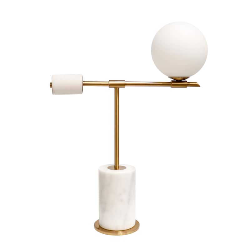 Pasargad Home Bianca Genuine Marble and Metal Table Lamp - White