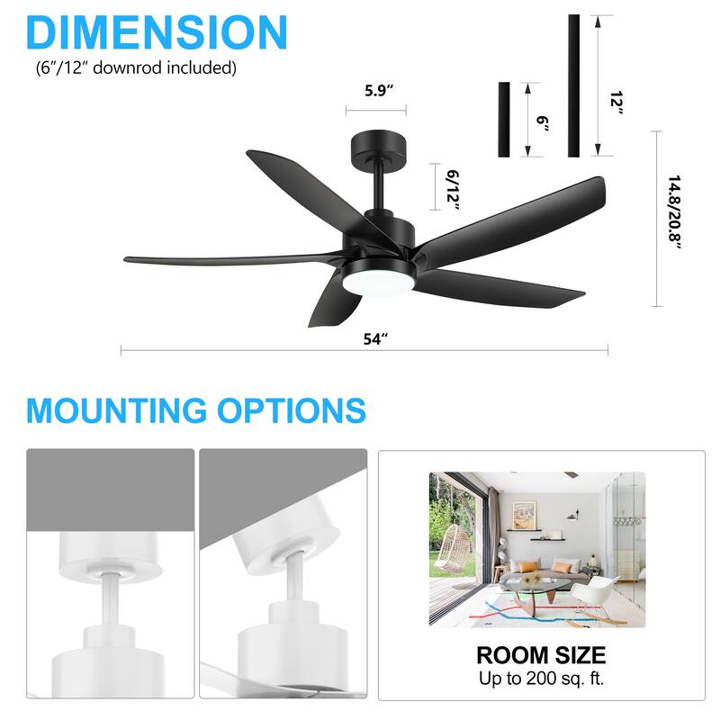 54-inch 5-Blade Integrated LED Ceiling Fan with Light and Remote