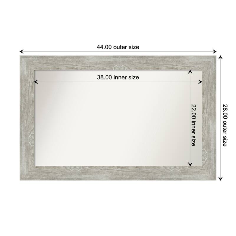 Dove Greywash Framed Non-Beveled Custom Wall Mirror, Bathroom Vanity Mirror - Outer Size: 44 x 28