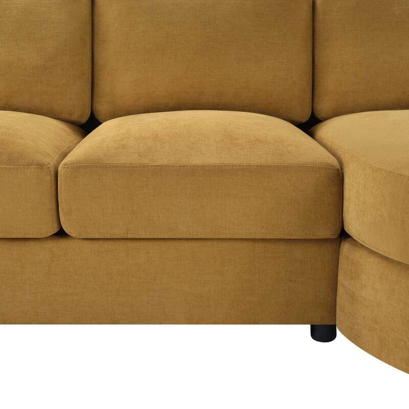 Living Room Chenille L-Shaped Sectional Sofa Set with Curved Chaise Lounge, USB Ports and Side Storage Pockets