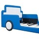preview thumbnail 35 of 39, Race Car-shaped Frame Upholstered Bed with Wheels, Twin Size Grounded Slat Support Children Floor Bed for Toddler Platform Bed