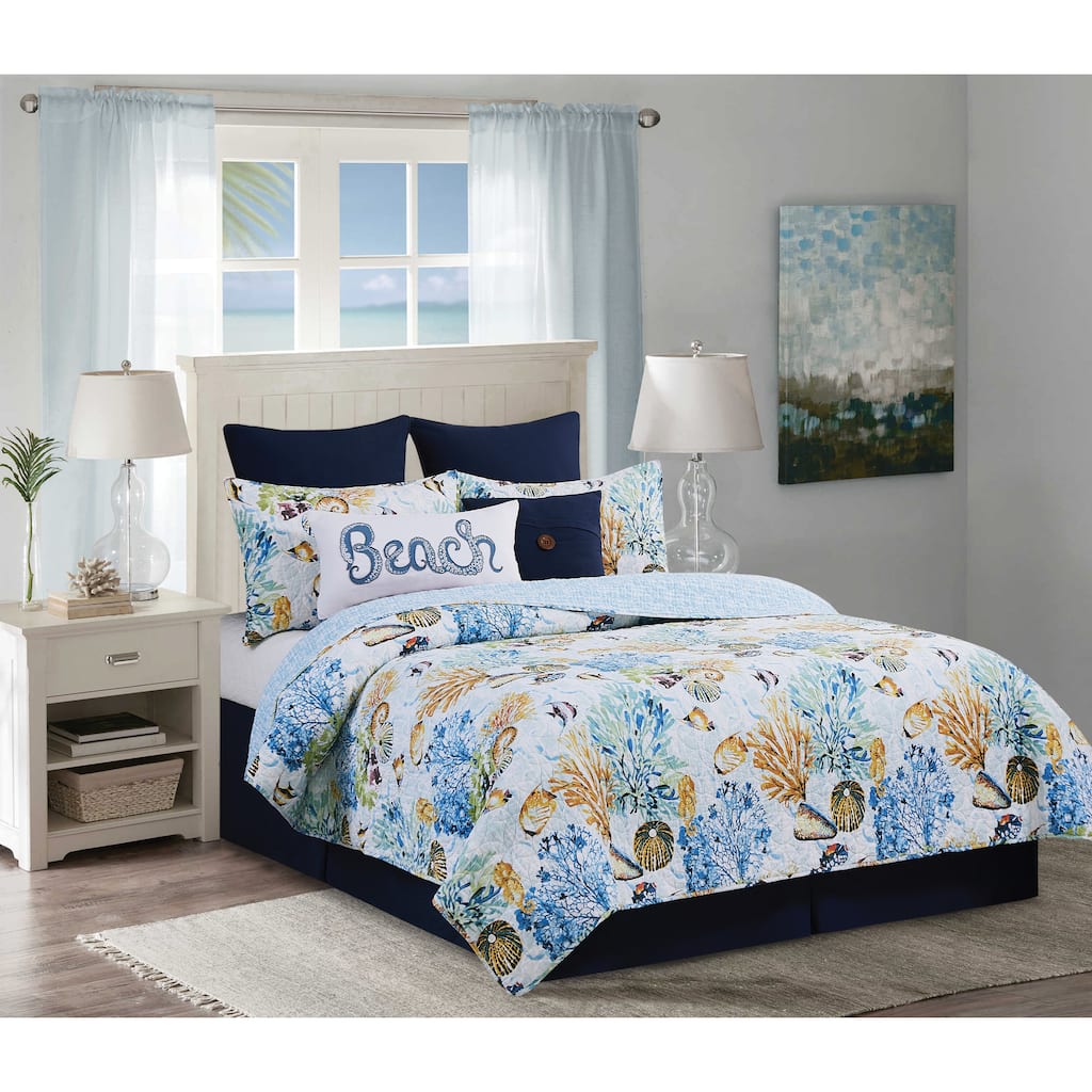 Makena Beach Cotton Quilt Set - Reversible and Machine Washable