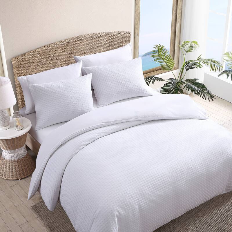 Tommy Bahama Basketweave Solid White Cotton Duvet Cover Set