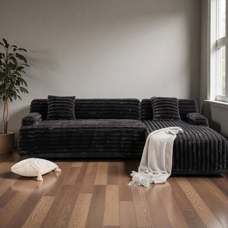 110" Cloud Sectional Sofa Free-Combined Faux Upholstered Modular Couch with Pillows for Living Room