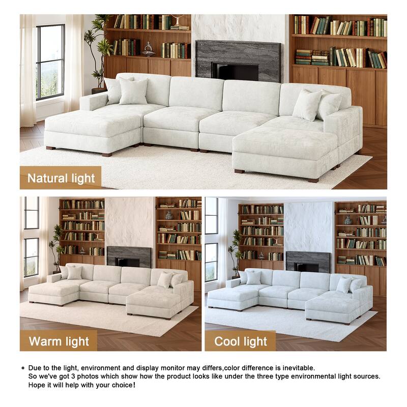 Oversized Chenille Modular Sectional Sofa Conversation Set with 2 Ottomans