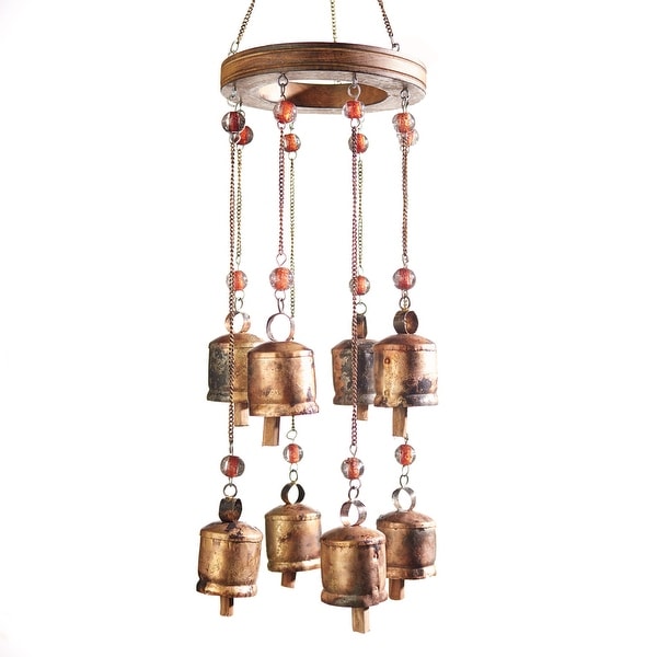 Art & Artifact Indian Temple Wind Bells - 29" Long Wind Chime with 2" Iron Bells Nana Bells - 15 in. x 11 in. x 9 in.