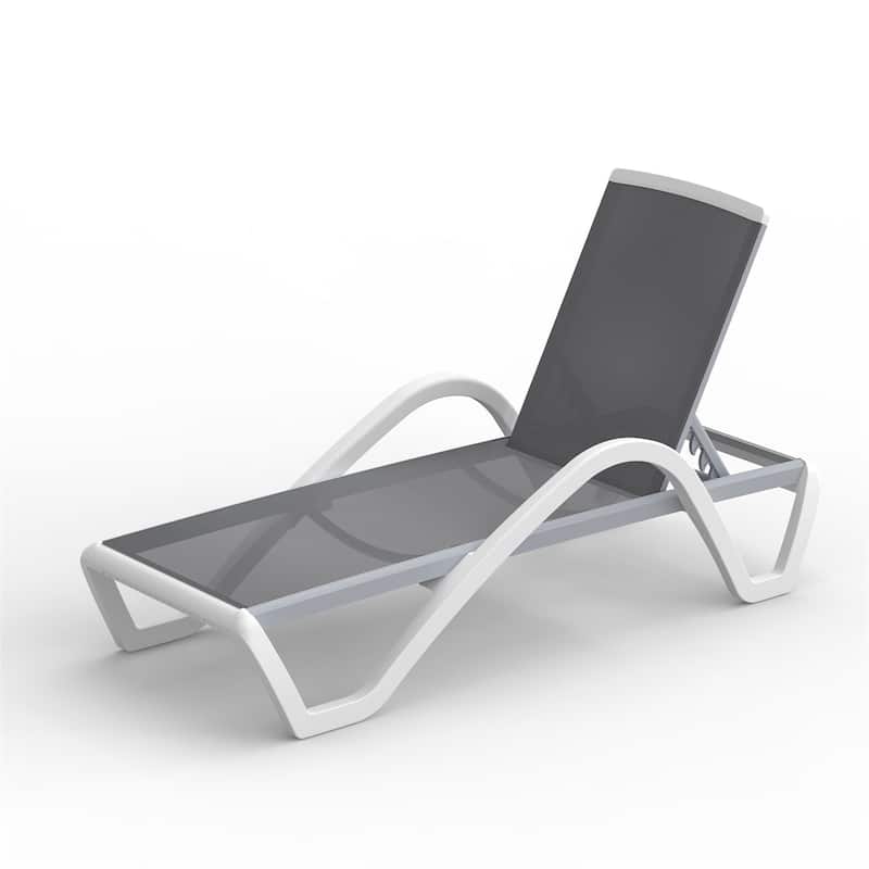 5 Adjustable Aluminum Textilene Outdoor Chaise Lounge Chair in Brown Set 1