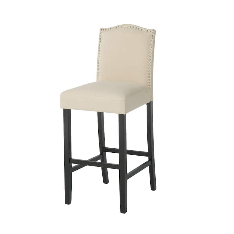 Marky Barstool Chair Set of 2, Arched Back and Footrest, Beige Fabric