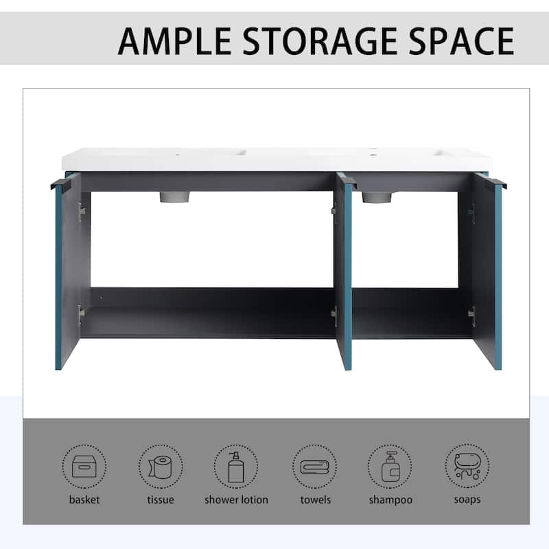 Wall Mounted Bathroom Vanity with Resin Double Sink