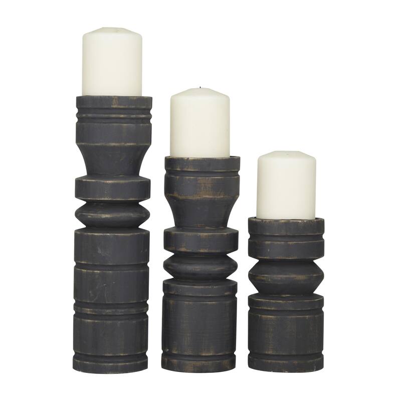Black or White Wood Decorative Candle Holder (Set of 3)