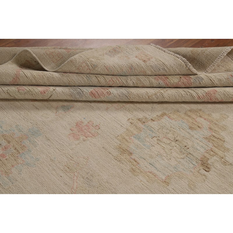 Hand Knotted Oriental 100% Wool Carpet Transitional All-Over Beige & Ivories Oushak Area Rug - 11' 10'' X 8' 11''