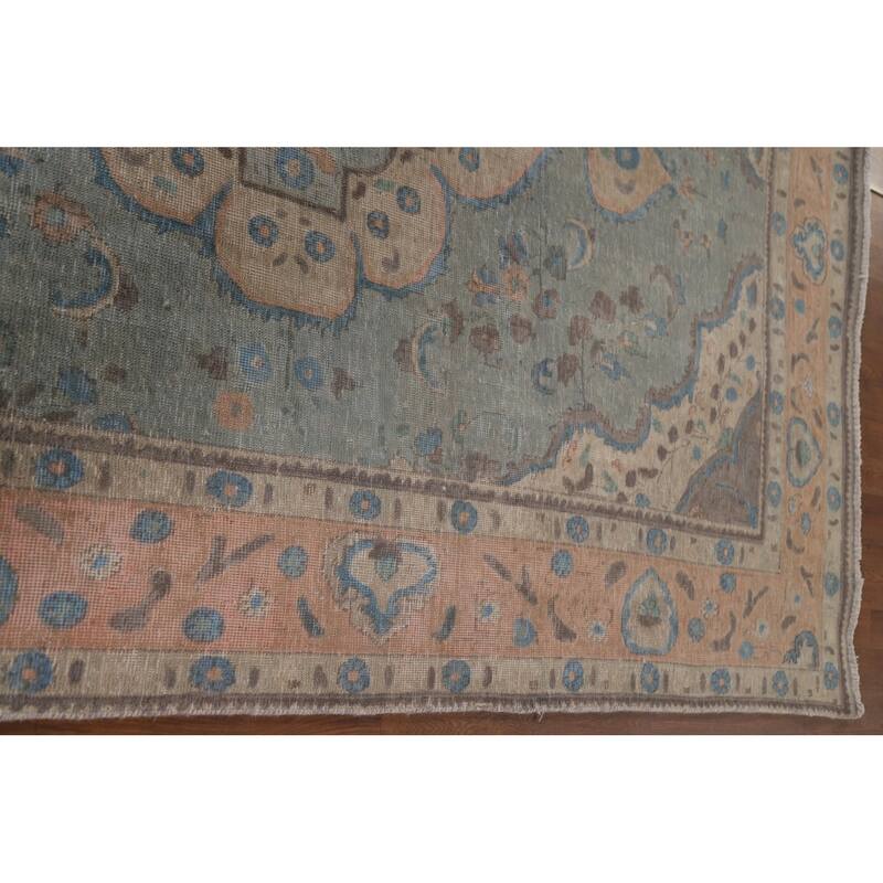 Hand Knotted Oriental 100% Wool Carpet Traditional Medallion Greys & Charcoal Tabriz Area Rug - 9' 6'' X 6' 2''
