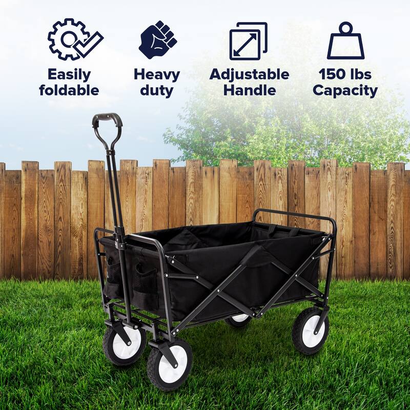 Mac Sports Collapsible Folding Outdoor Utility Garden Camping Wagon Cart, Black - 22.6