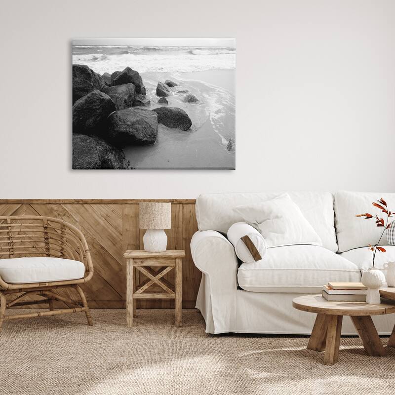 Stupell Incoming Tide Nautical Beach Coast Black White Photography Canvas Wall Art