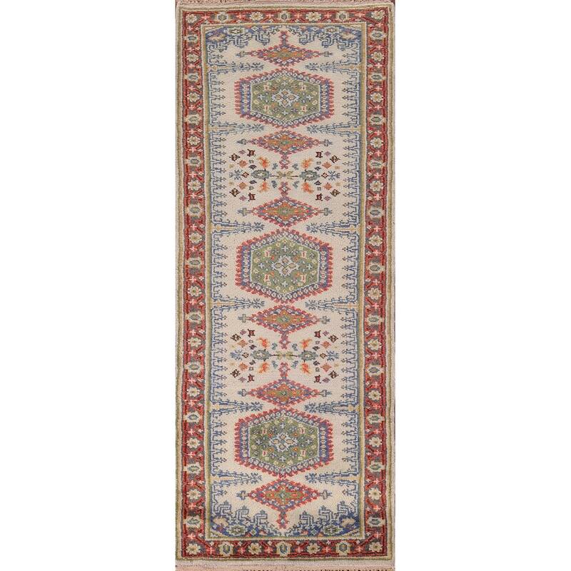 Geometric Viss Oriental Runner Rug Hand-Knotted Wool Carpet - 2'6"x 7'11"
