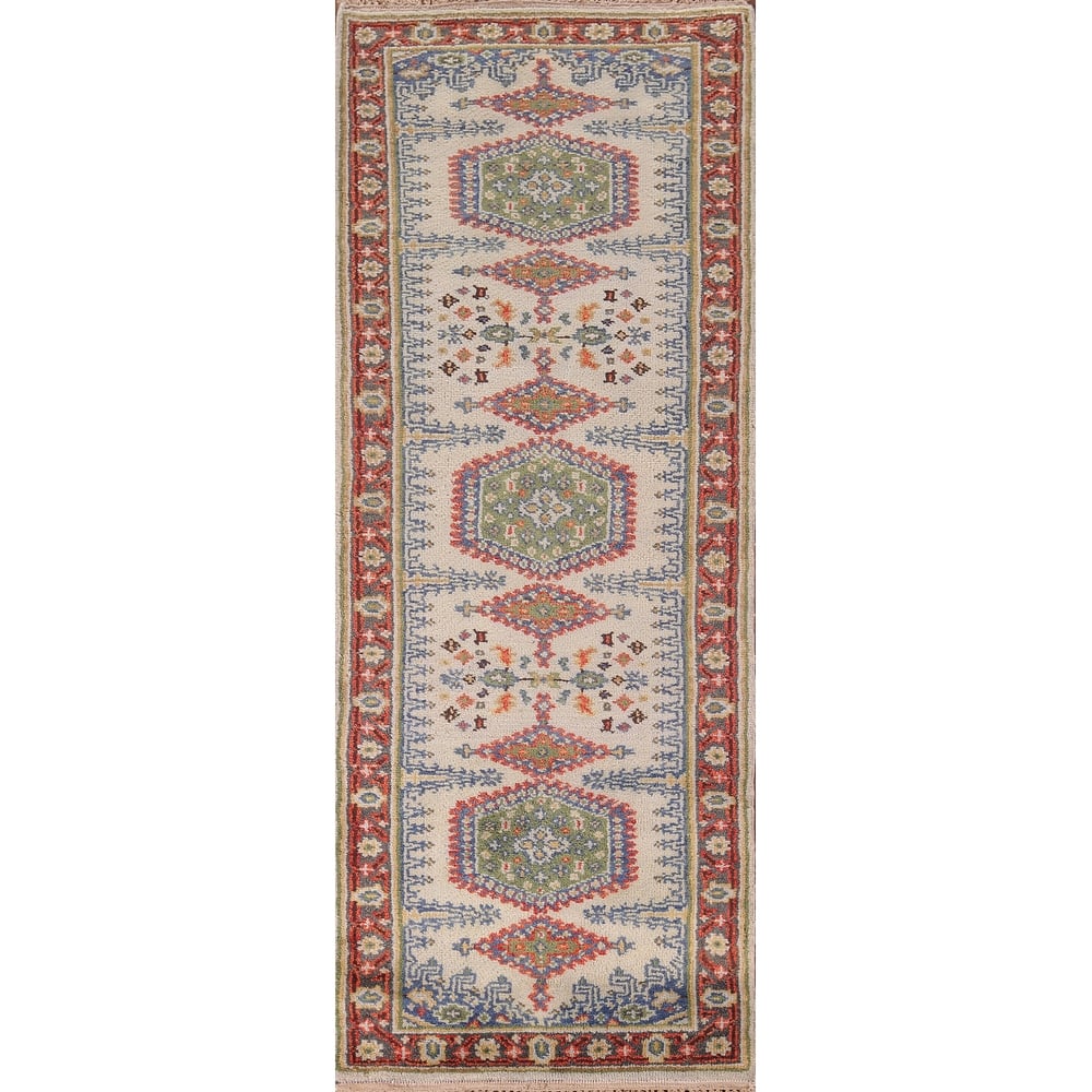 Geometric Viss Oriental Runner Rug Hand-Knotted Wool Carpet - 2'6"x 7'11"