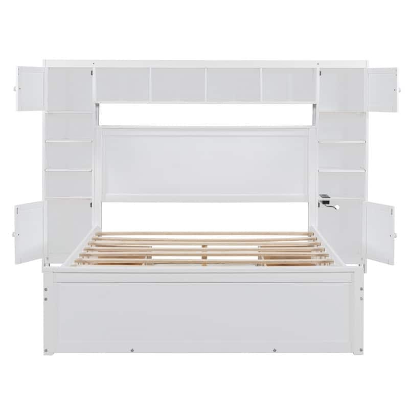 Queen Size Wooden Platform Bed With All-in-One Cabinet, Drawers,Shelf and Sockets
