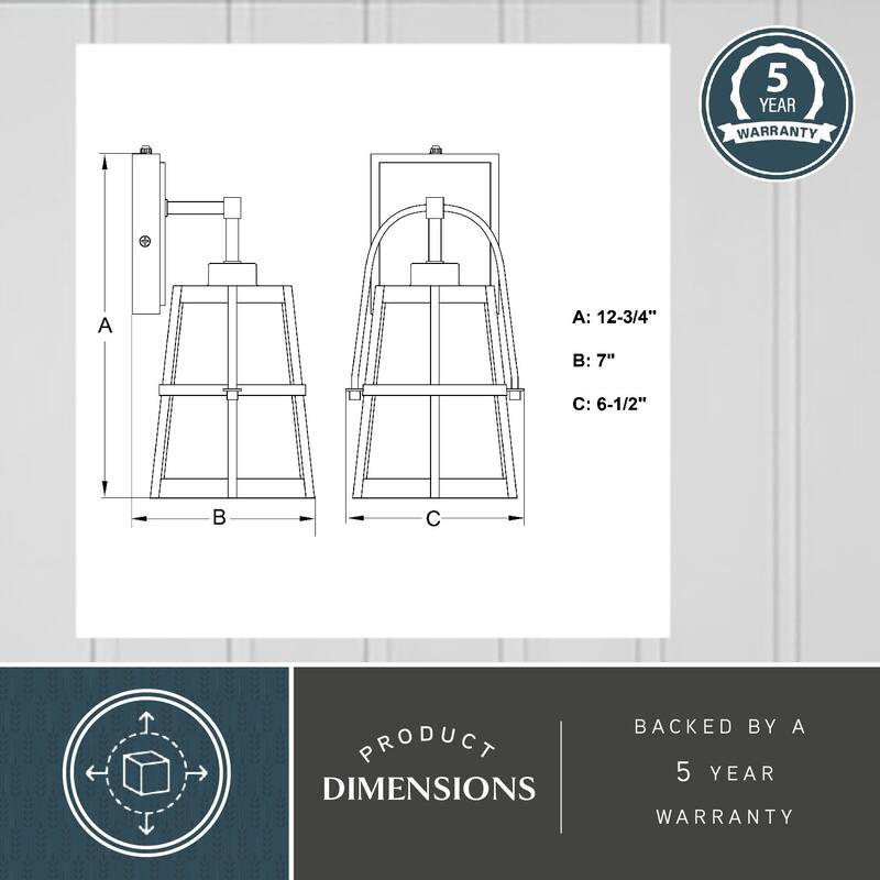 VAXCEL Portage Park 12.75 in. H 1-Light Matte Black Dusk to Dawn Sensor Outdoor Wall Sconce, Steel, Clear Seeded Glass Shade