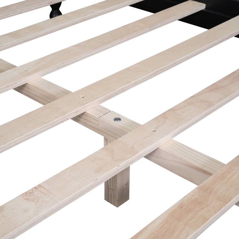 Retro Style Platform Bed Frame with Headboard and Wooden Slat Support