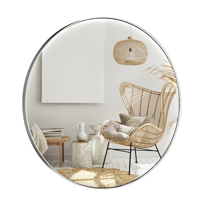 Modern Wall Mirrors, Round Mirror with Metal Framed, Bathroom Mirror with Round Corner Vanity Mirror Accent Mirror - 30W * 30H Inches - Silver