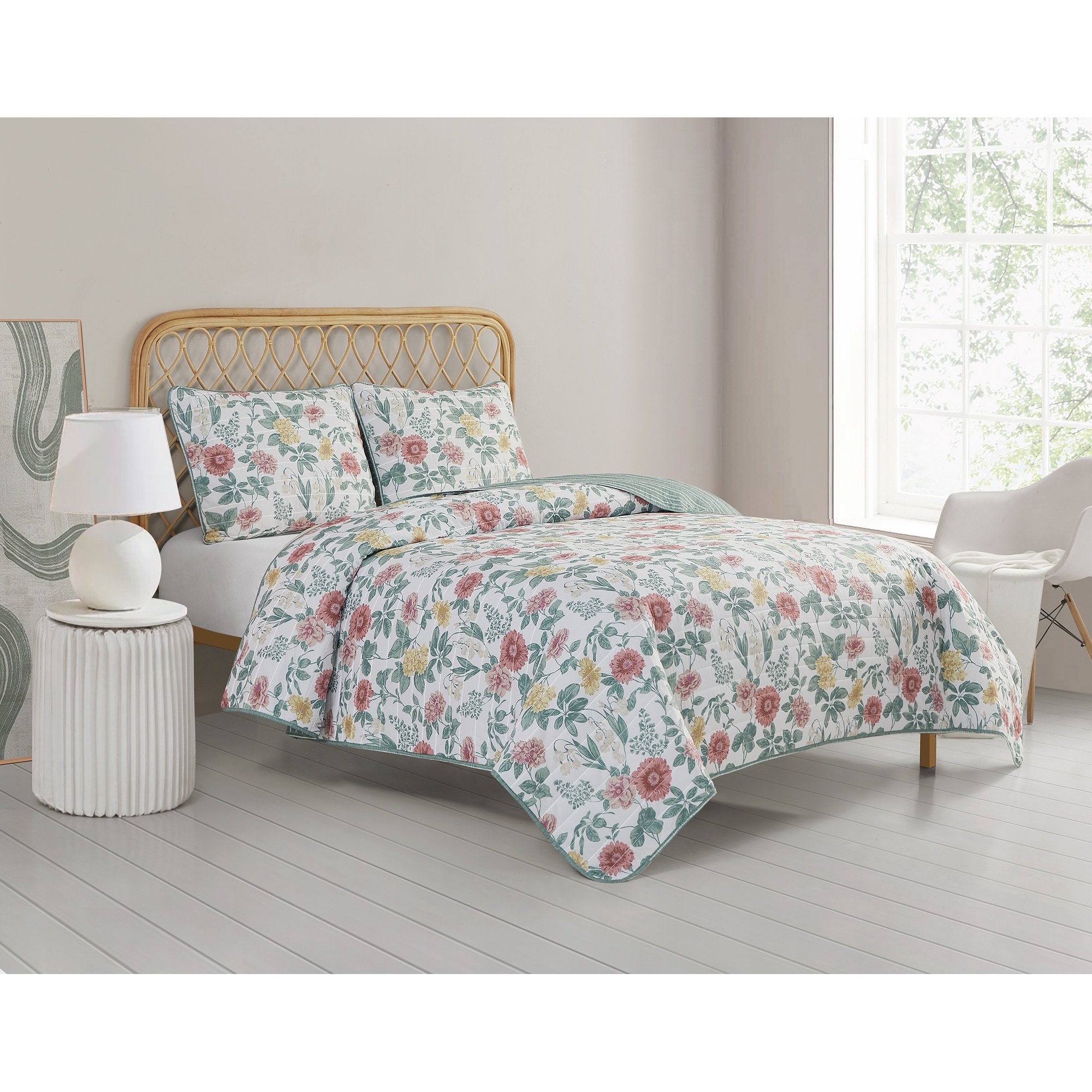 Tahari Home Wren Grey White Diamond Reversible Cotton Rich Coverlet