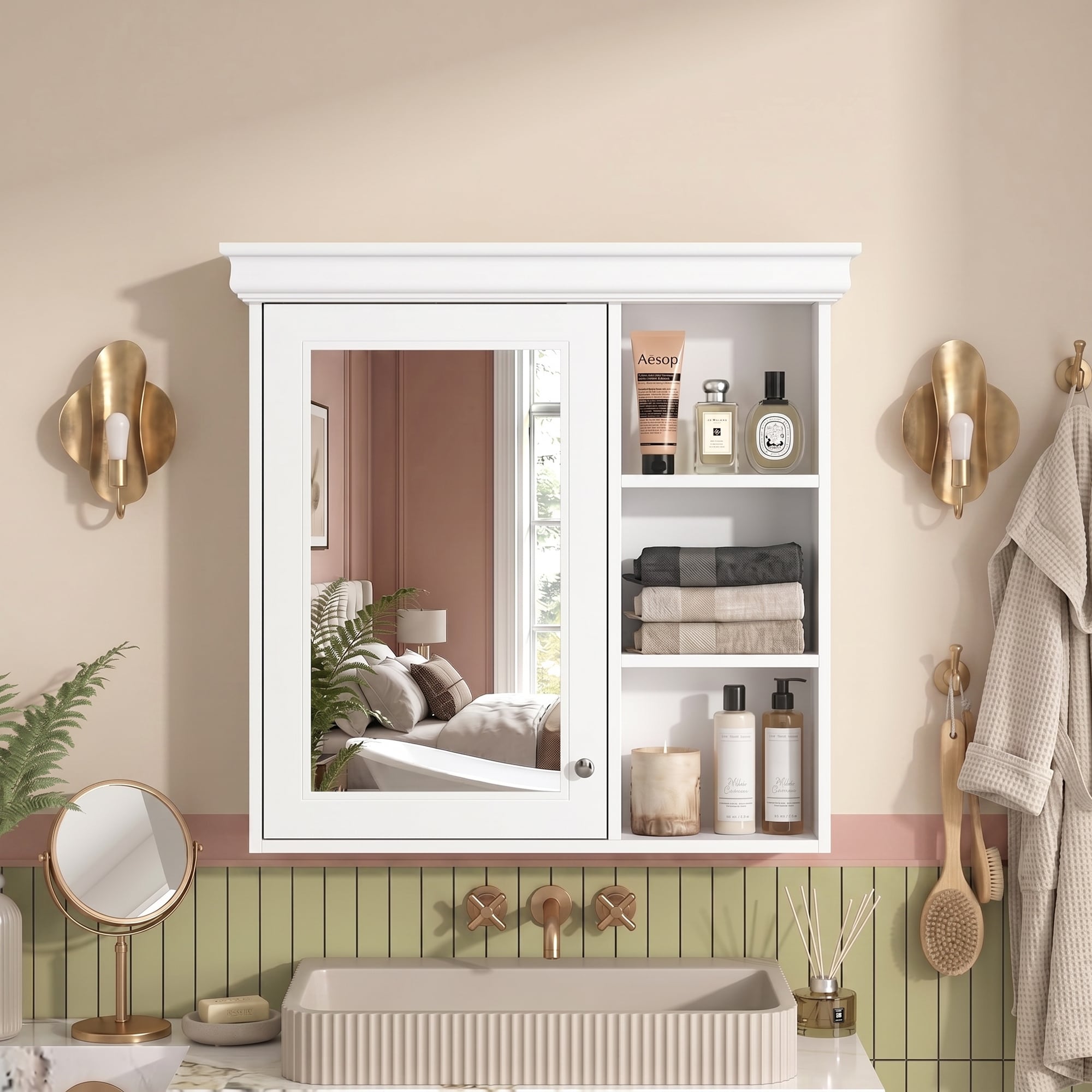 Wall Mounted Rectangular MDF Bathroom Storage Cabinet with Mirror