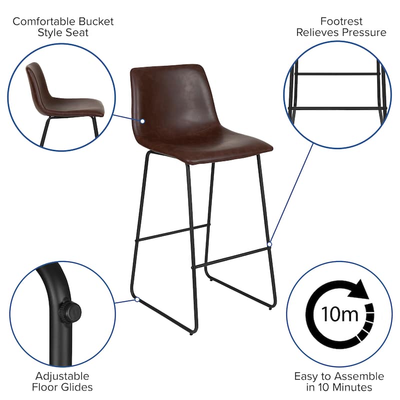LeatherSoft Bucket Seat Bar Stool (Set of 2)