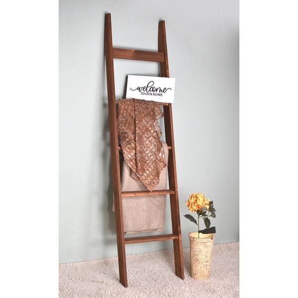 2PC Set Dark Brown Blanket Ladder with Sign TO OUR HOME