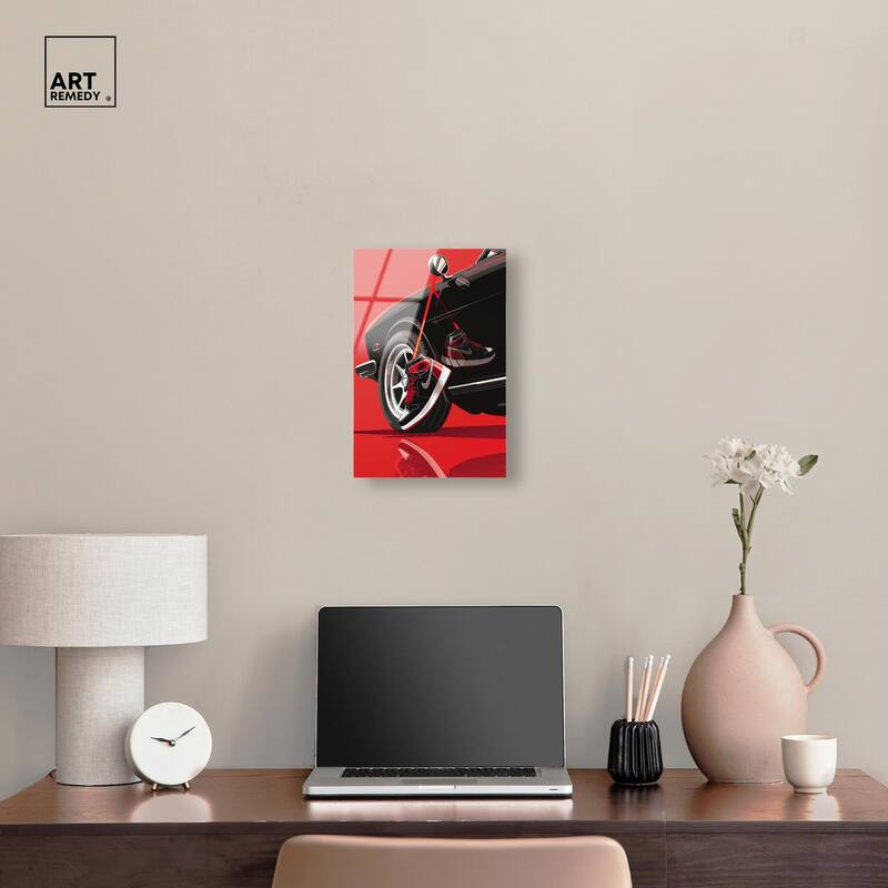 Red Bold Sneaker and Car Acrylic by Art Remedy, Ready to Hang